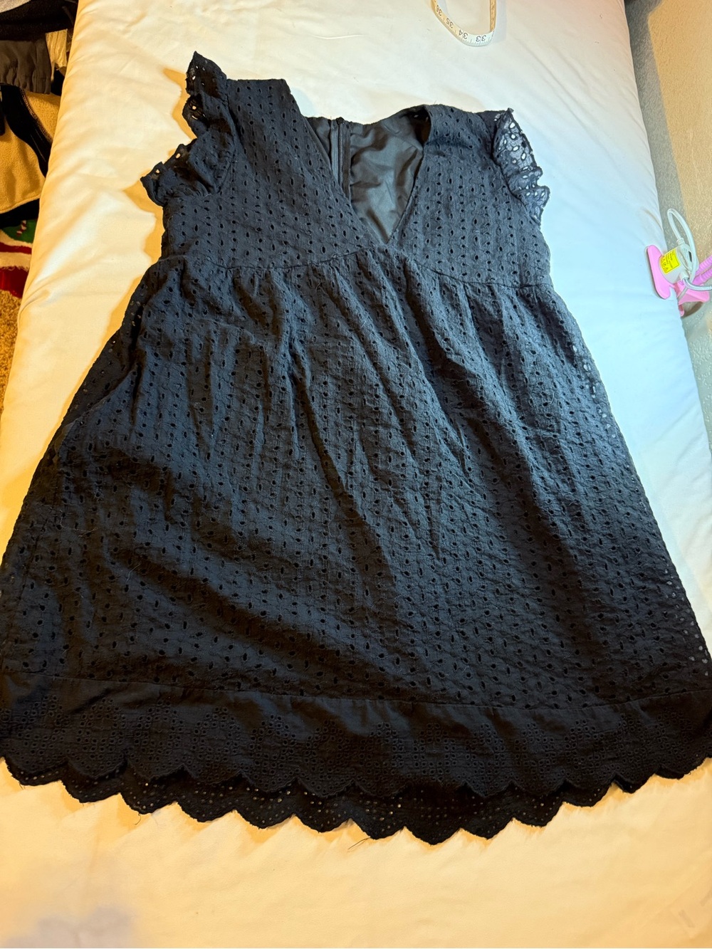 Black Eyelet V-Neck Babydoll Dress